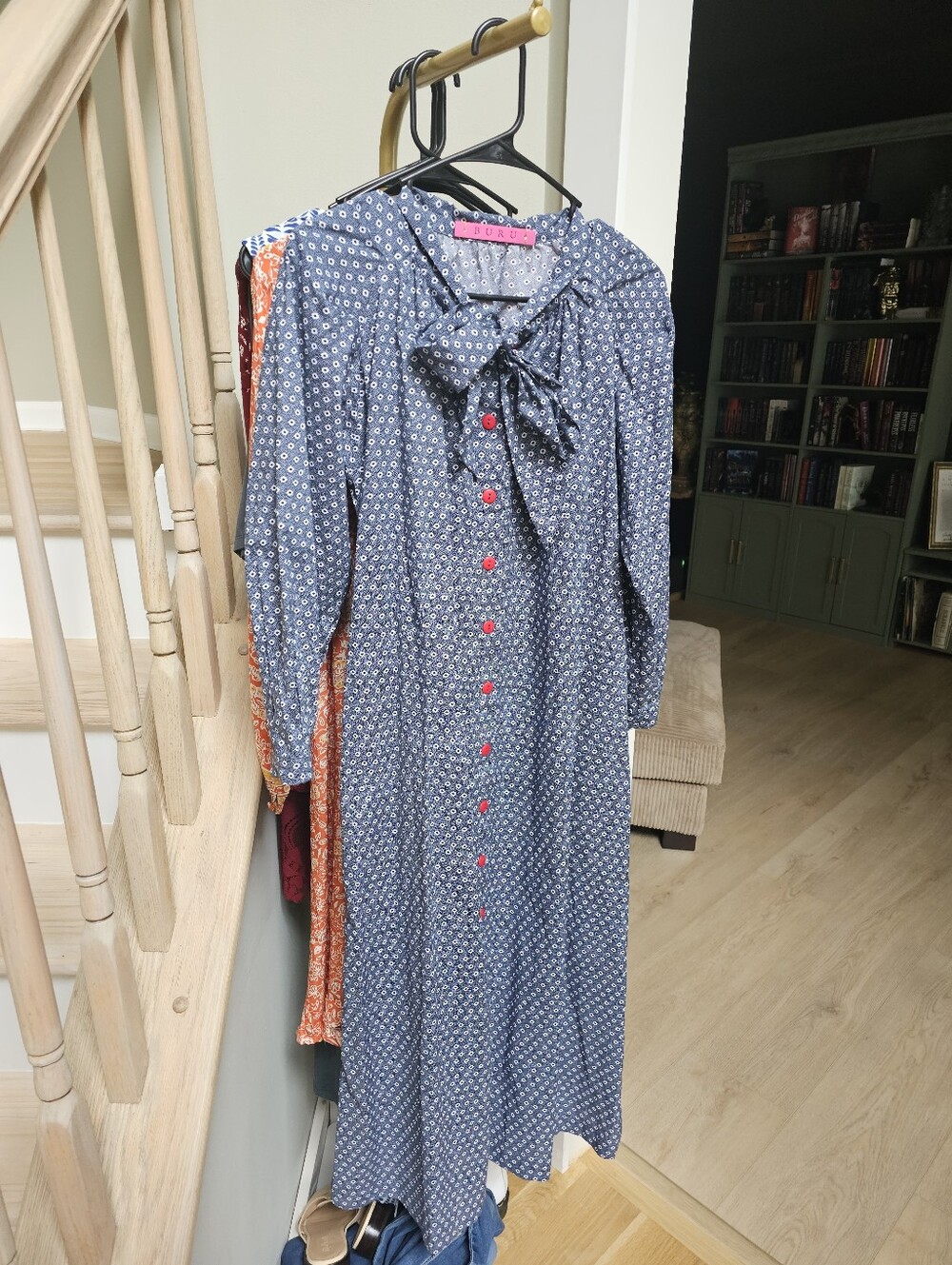 BURU Vintage The Notebook Neck Tie Shirtwaist Dress Ditsy Denim - Picture 3 of 12